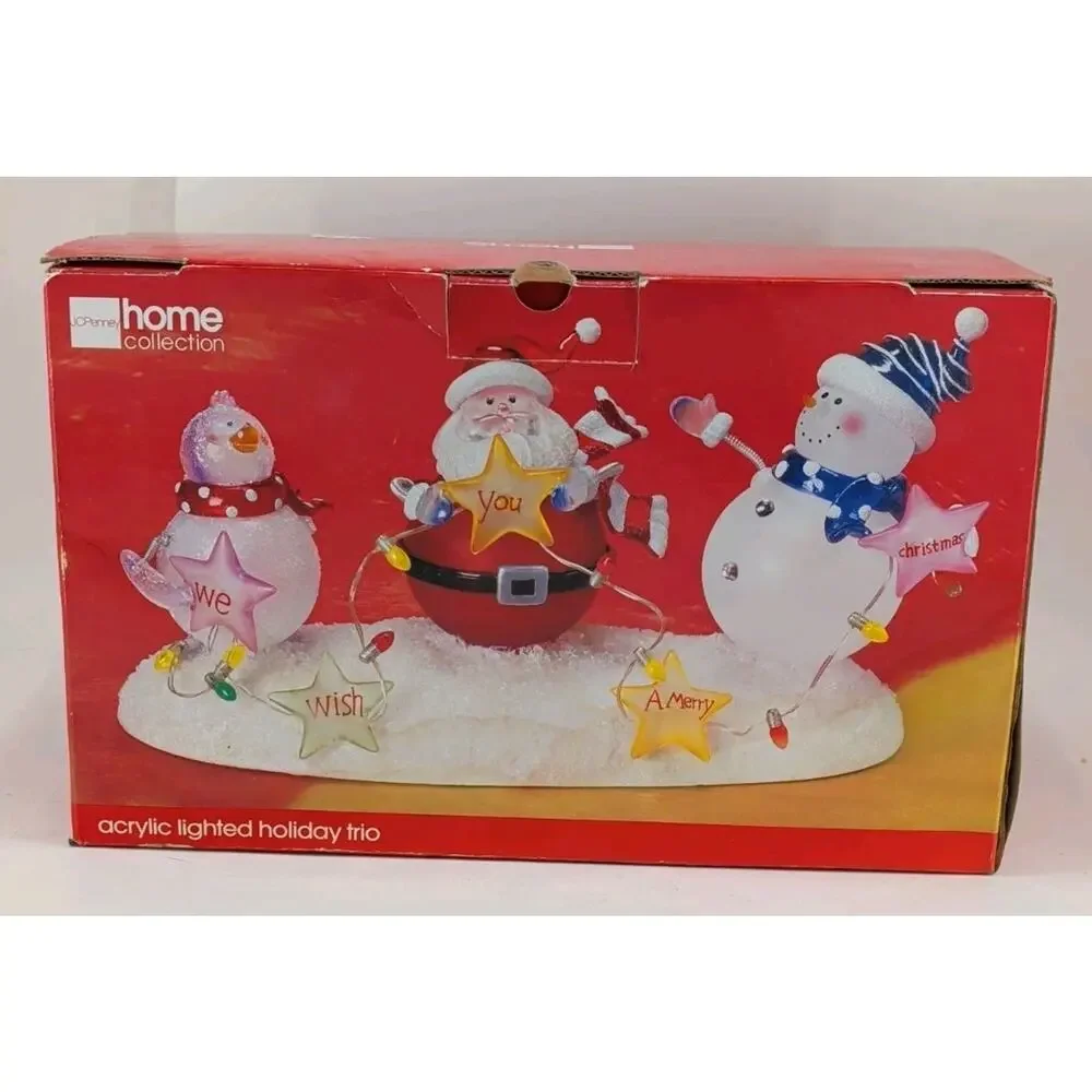 Home Collection Acrylic Lighted Holiday Trio Snowmen & Santa Merry Christmas